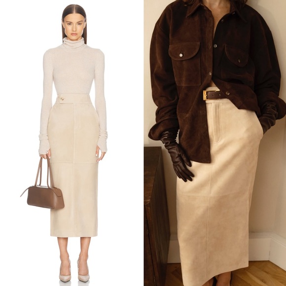 Helsa Suede Column Skirt XS NEW! New with tags! Neutral Midi Pencil Skirt - Picture 1 of 10